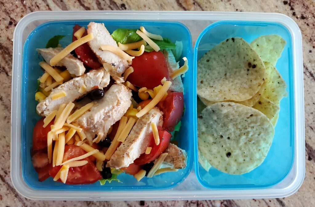 Chicken fajita salad packed for lunch