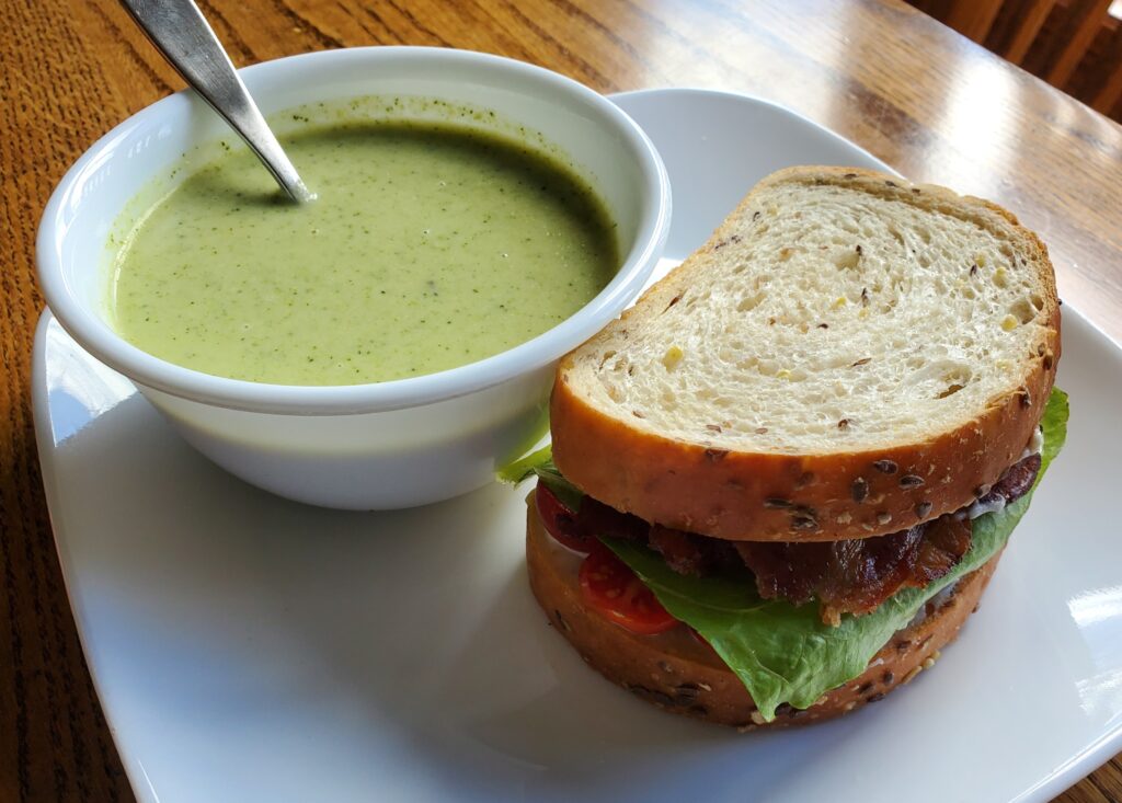 Easy Cream or broccoli Soup with a sandwich