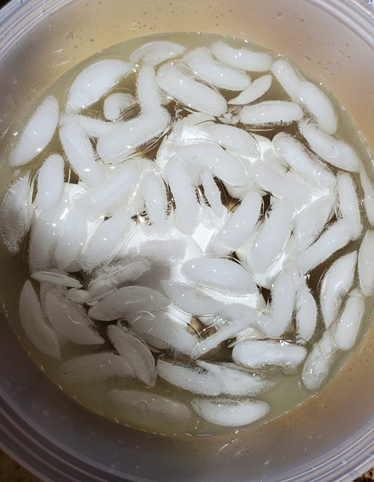 cooling eggs in an ice bath