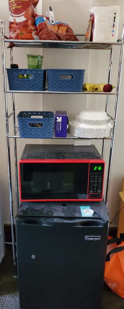 Dorm mini fridge microwave shelf