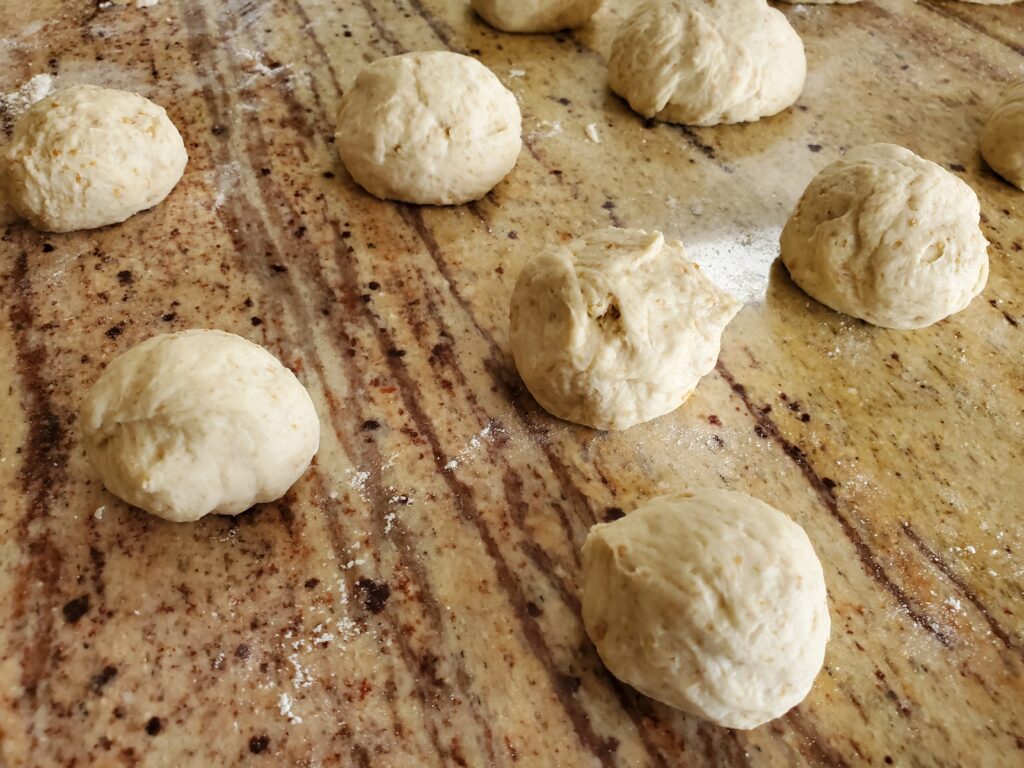 Divided dough rolled into balls