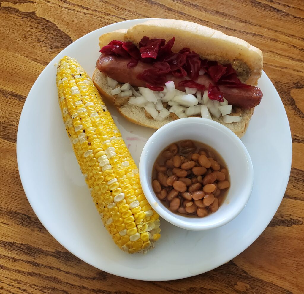 Smoked sausage and corn on the cob meal