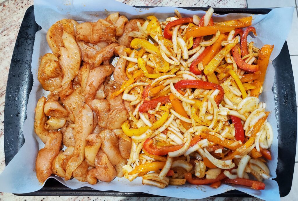 Sheet pan fajitas ready to bake