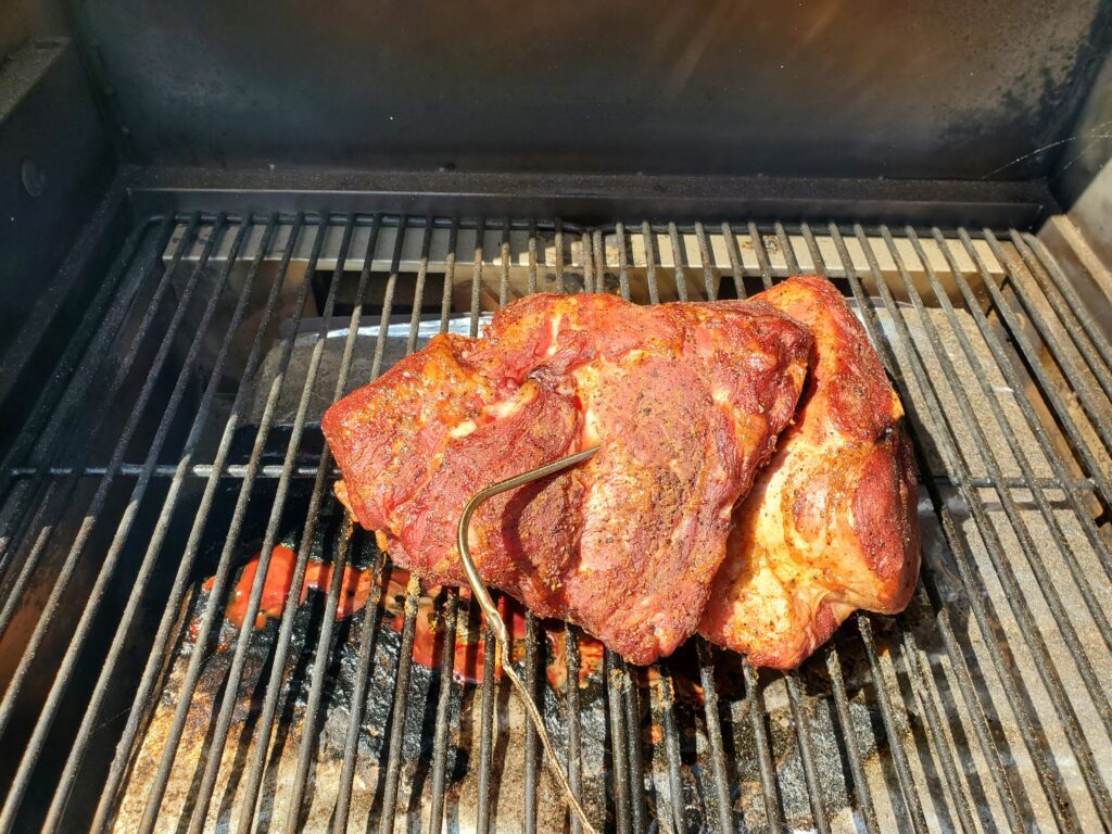 Pork butt after 6 hours of smoking-ready to wrap