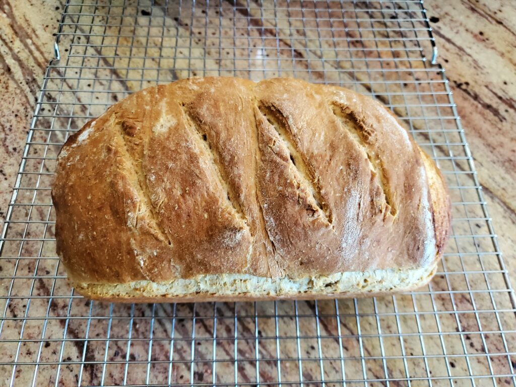 Sourdough cinnamon raisin bread cooling