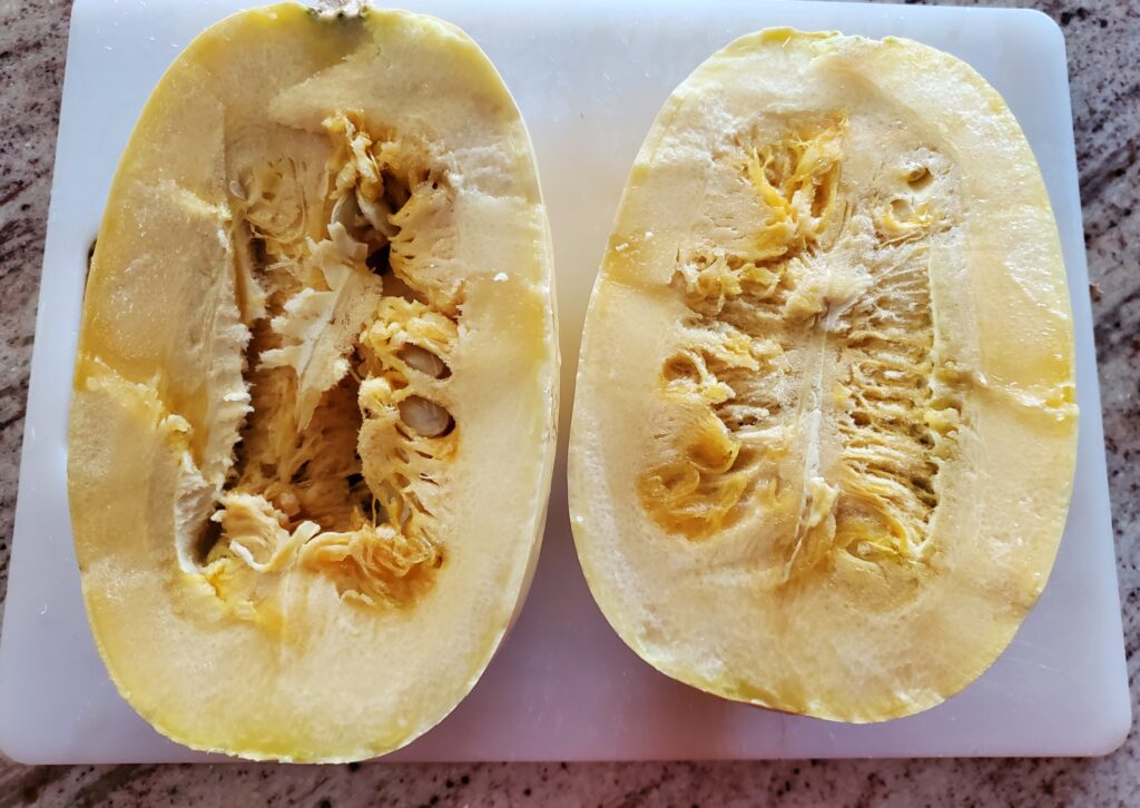 Spaghetti squash sliced in half