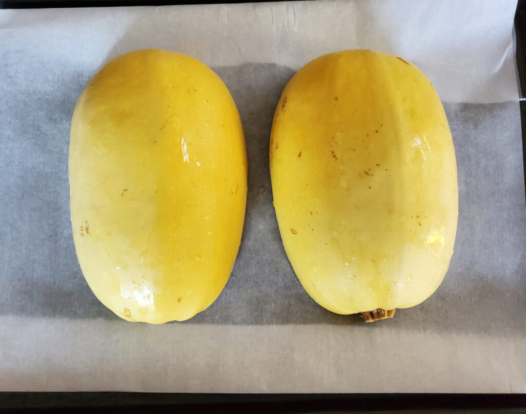 Spaghetti squash ready to bake